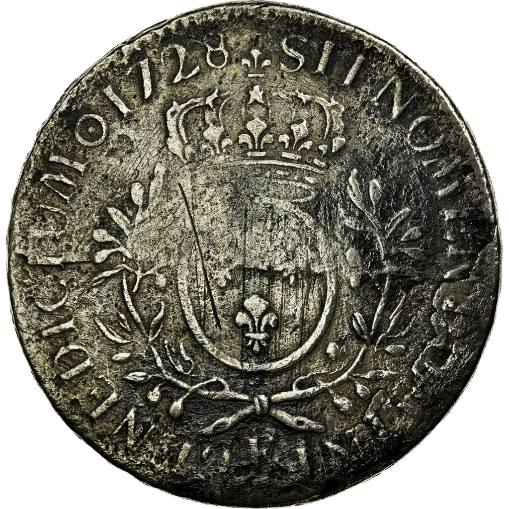 Coin, France, Louis XV, Écu aux branches d'olivier, Ecu, 1728, Bordeaux