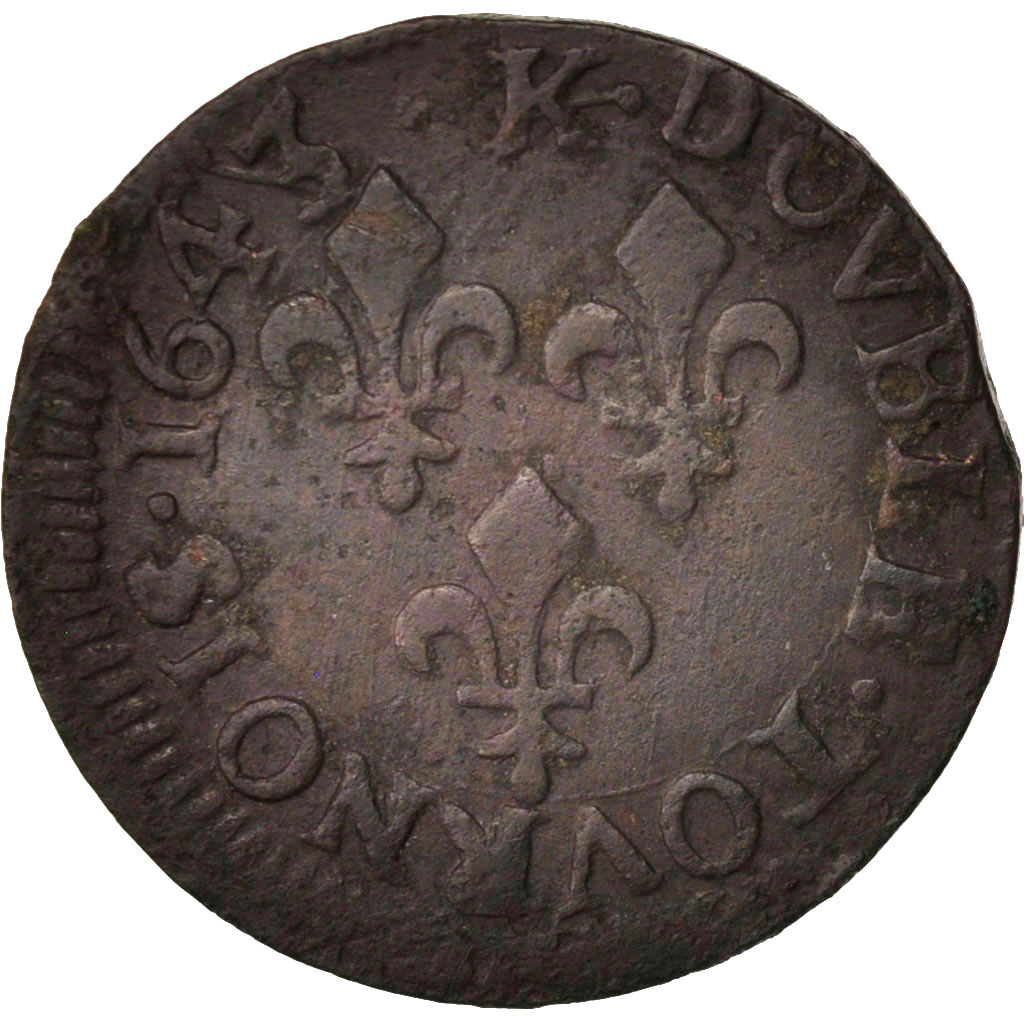 Coin, France, Louis XIII, Double tournois de Warin, tête à gauche, Double