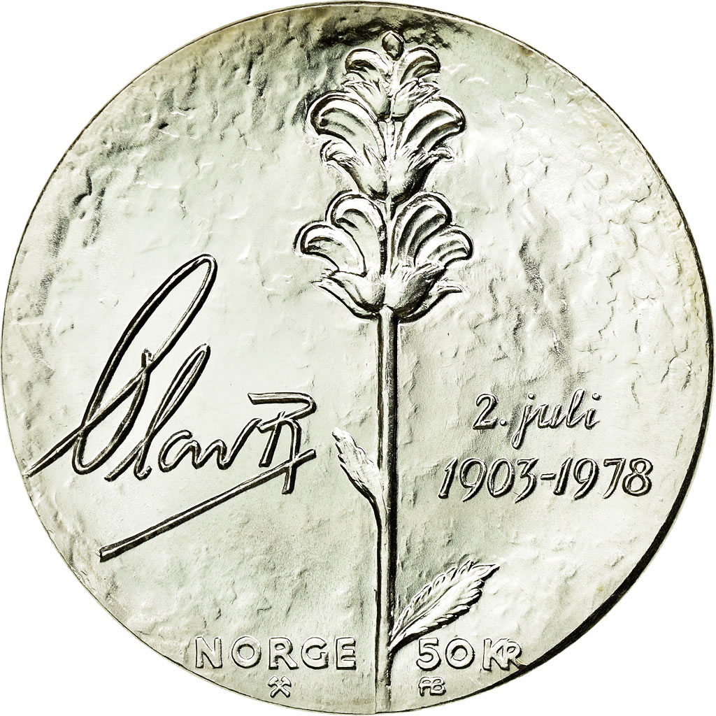 Coin, Norway, Olav V, 50 Kroner, 1978, , Silver, KM:424 Coin, Norway, Olav V, 50 Kroner, 1978, , Silver, KM:424