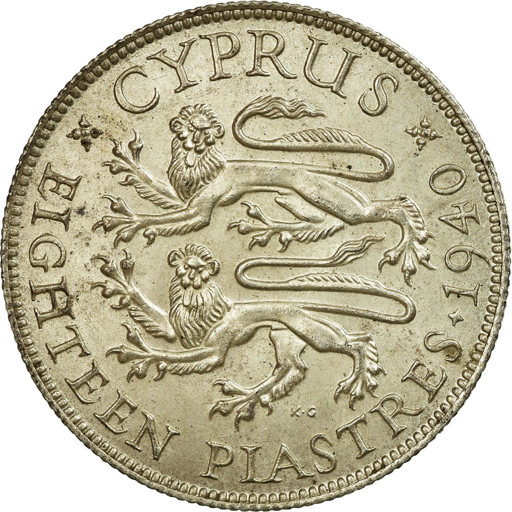 Coin, Cyprus, George VI, 18 Piastres, 1940, , Silver, KM:26
