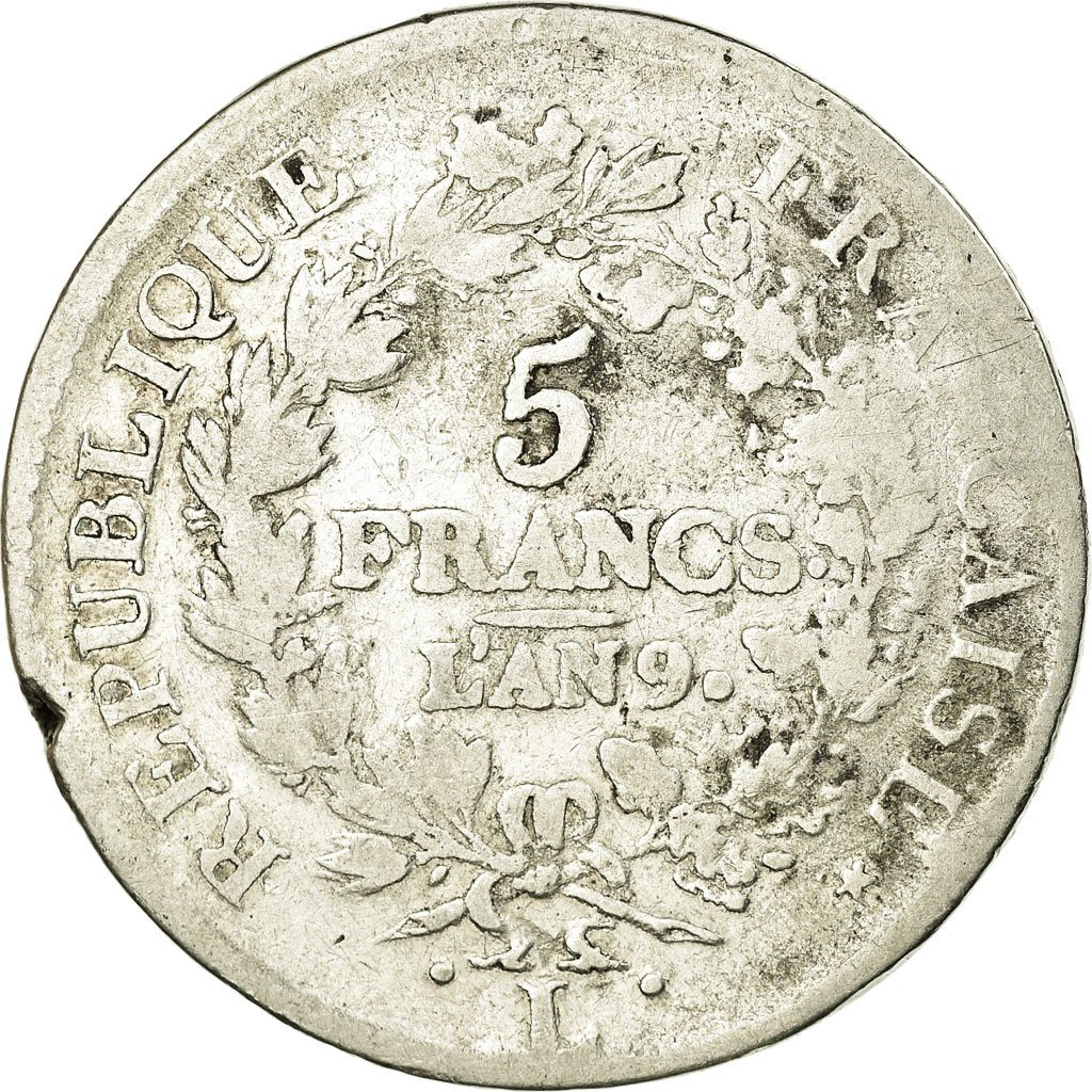 Coin, France, Union et Force, 5 Francs, AN 9, Bayonne, F, Silver