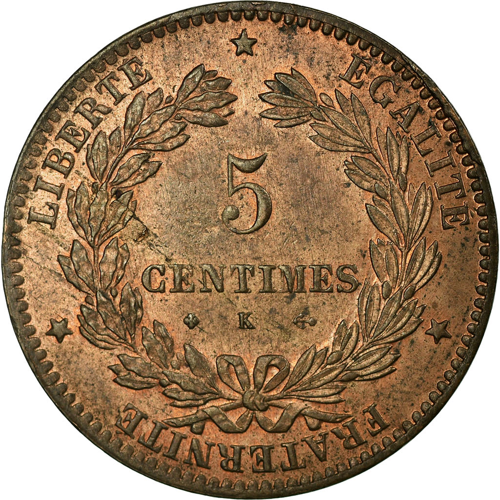 Munten, Frankrijk, Cérès, 5 Centimes, 1873, Bordeaux, PR, Bronze, KM:821.2