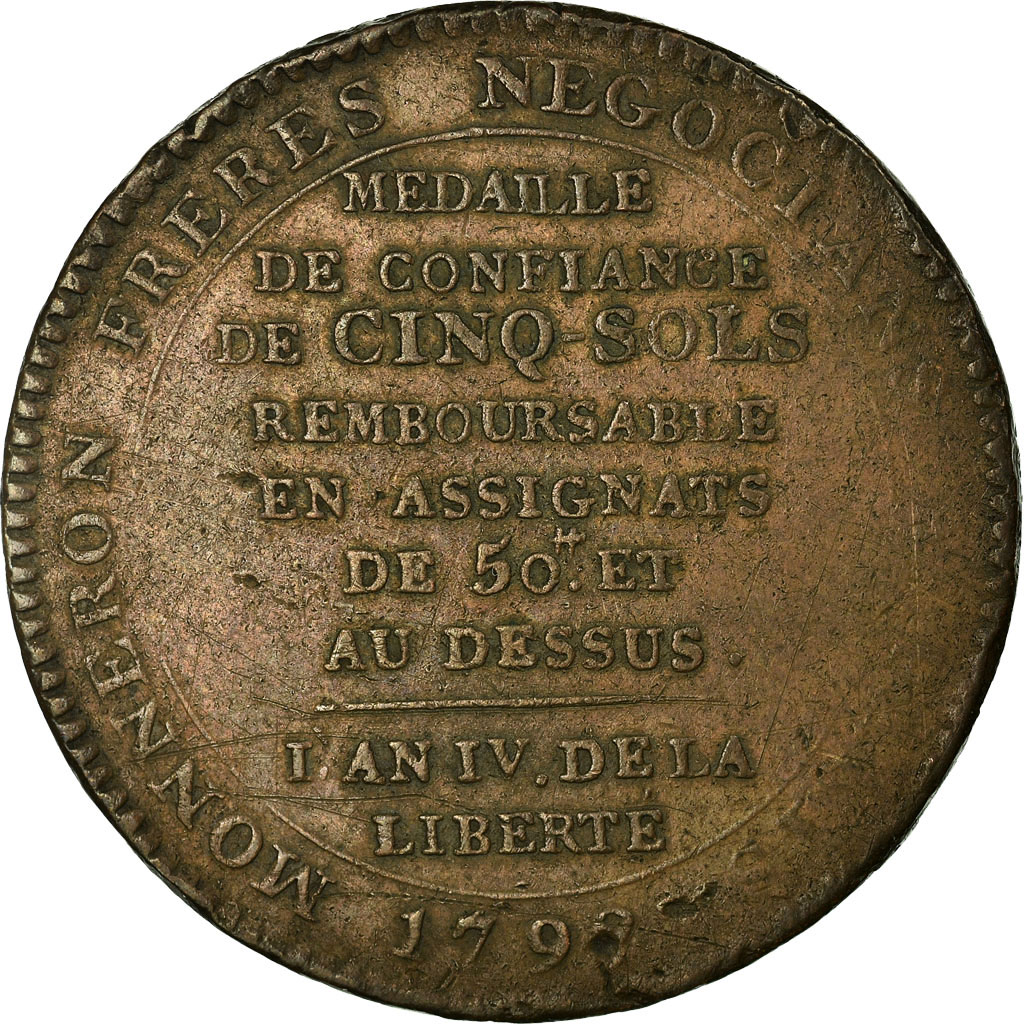 Coin, France, Monneron, 5 Sols, 1792, Birmingham, , Bronze, KM:Tn31