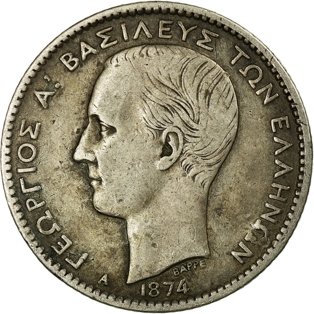Coin, Greece, George I, Drachma, 1874, Paris, , Silver, KM:38
