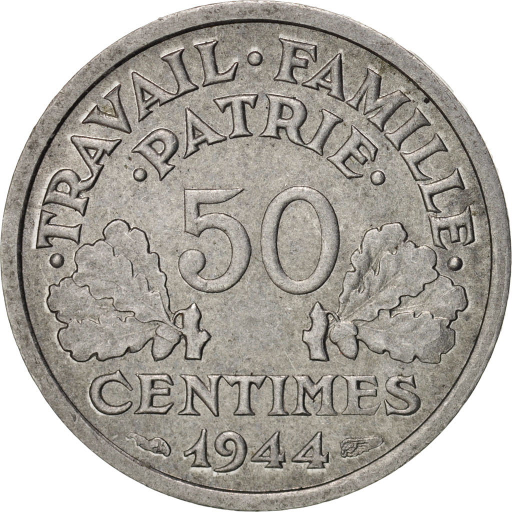 Coin, France, Bazor, 50 Centimes, 1944, Beaumont le Roger, , Aluminum