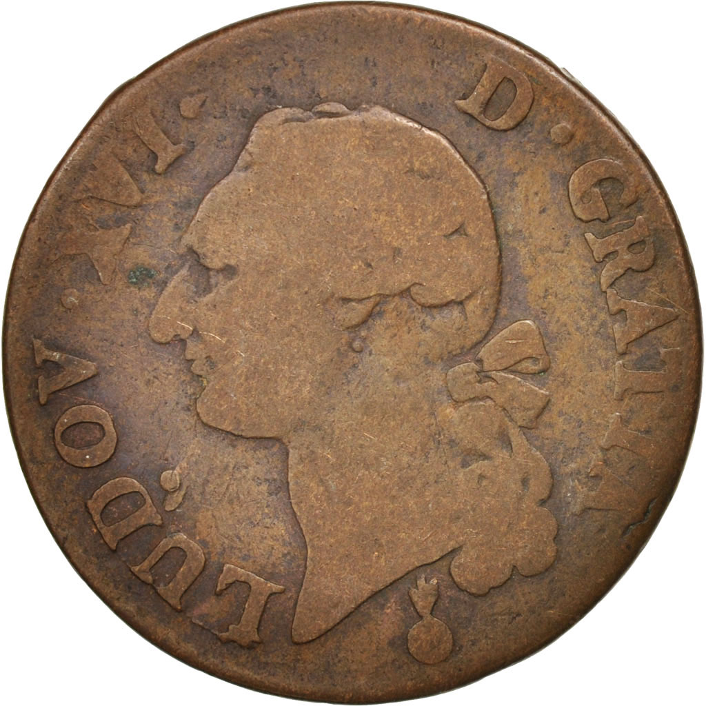 Coin, France, Louis XVI, Sol, 1791, Metz, , Copper, KM:602.1