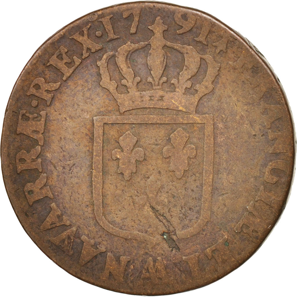 Coin, France, Louis XVI, Sol, 1791, Metz, , Copper, KM:602.1
