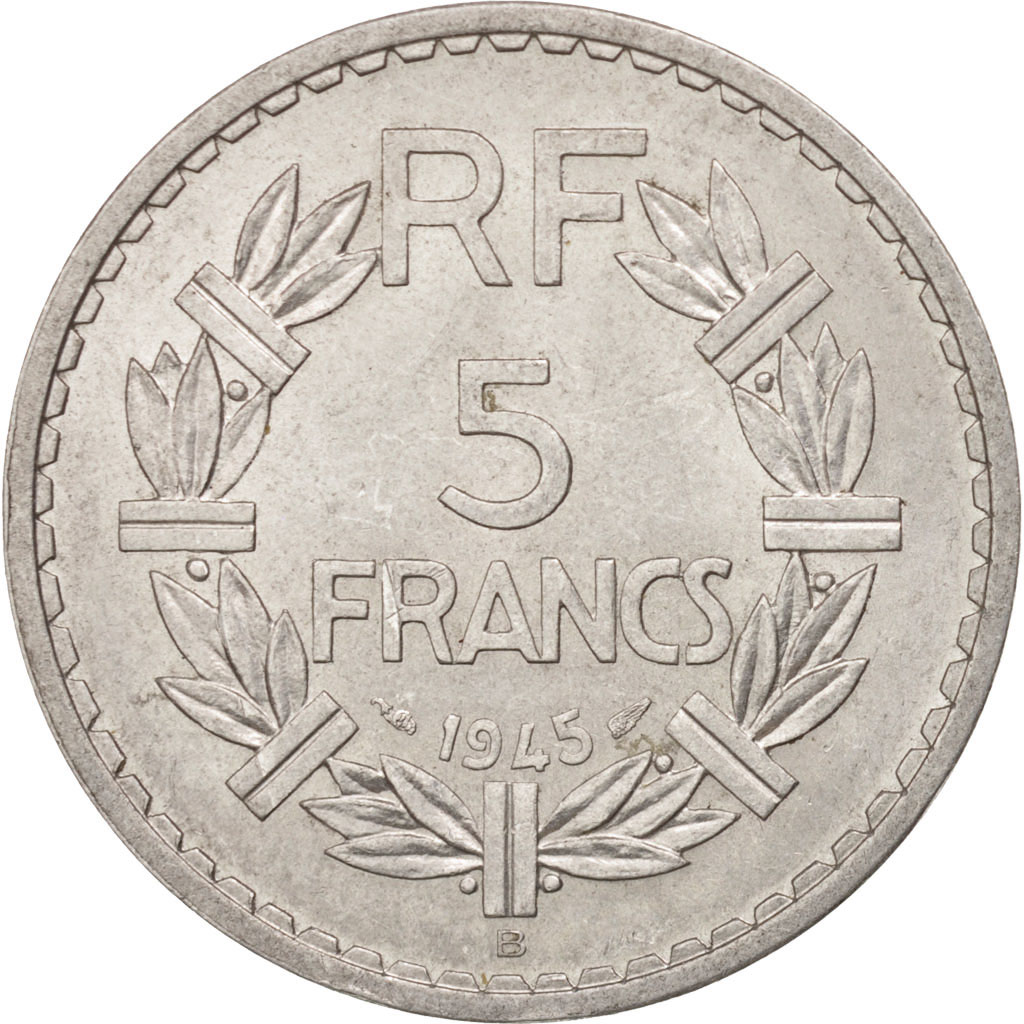 Coin, France, Lavrillier, 5 Francs, 1945, Beaumont le Roger, , Aluminum