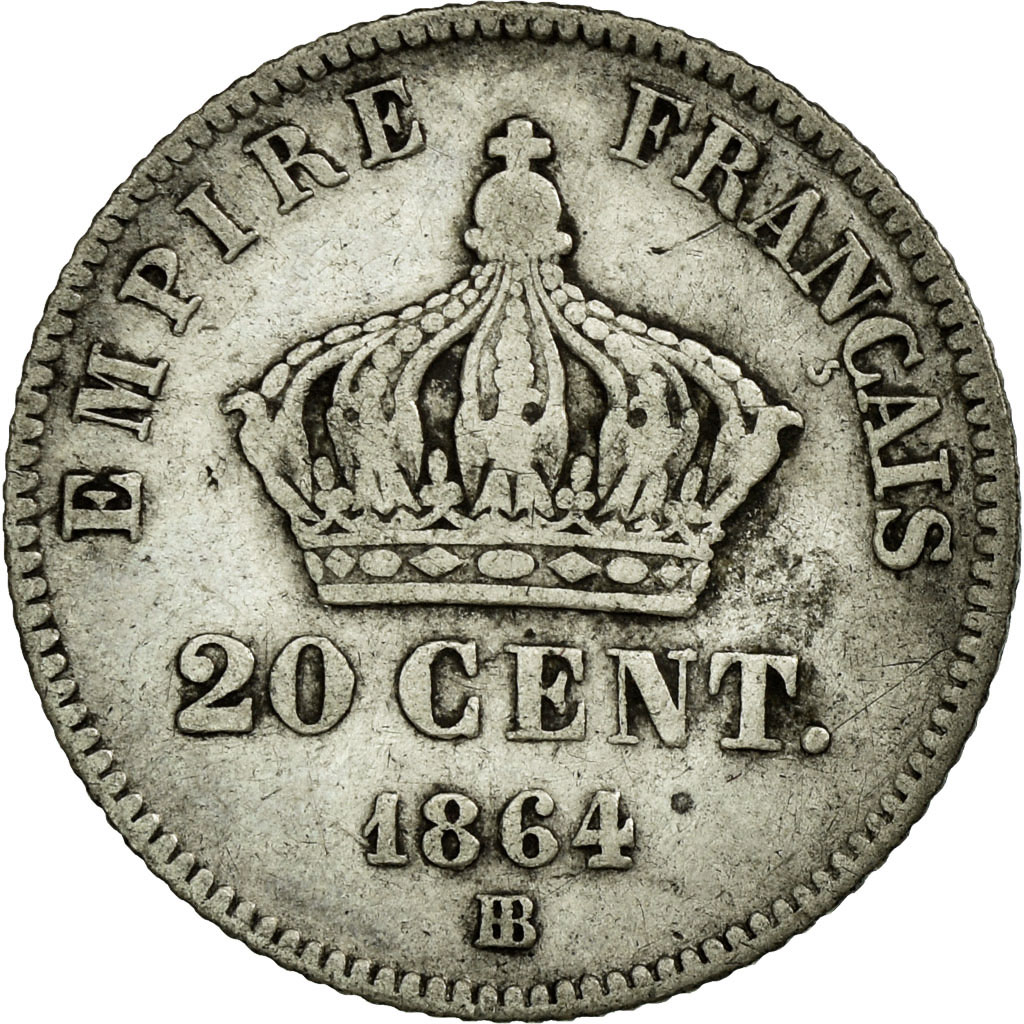 Munten, Frankrijk, Napoleon III, Napoléon III, 20 Centimes, 1864, Strasbourg
