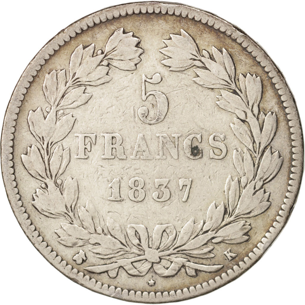 Coin, France, Louis-Philippe, 5 Francs, 1837, Bordeaux, , Silver