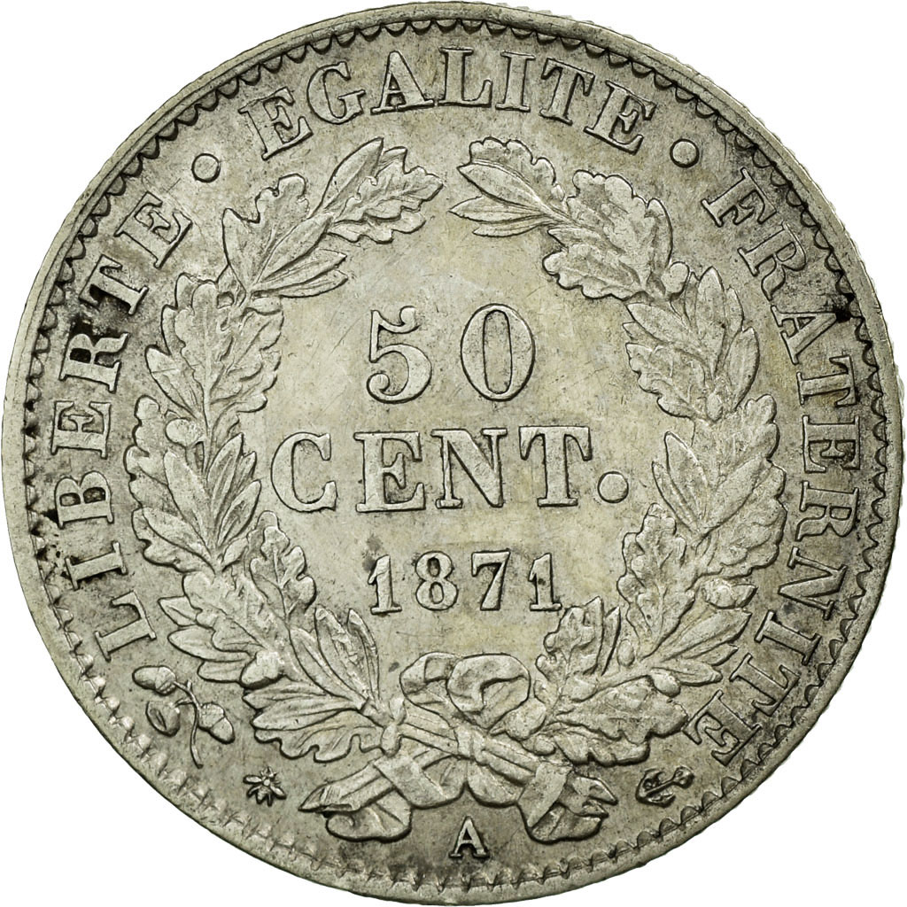 Coin, France, Cérès, 50 Centimes, 1871, Paris, , Silver, KM:834.1