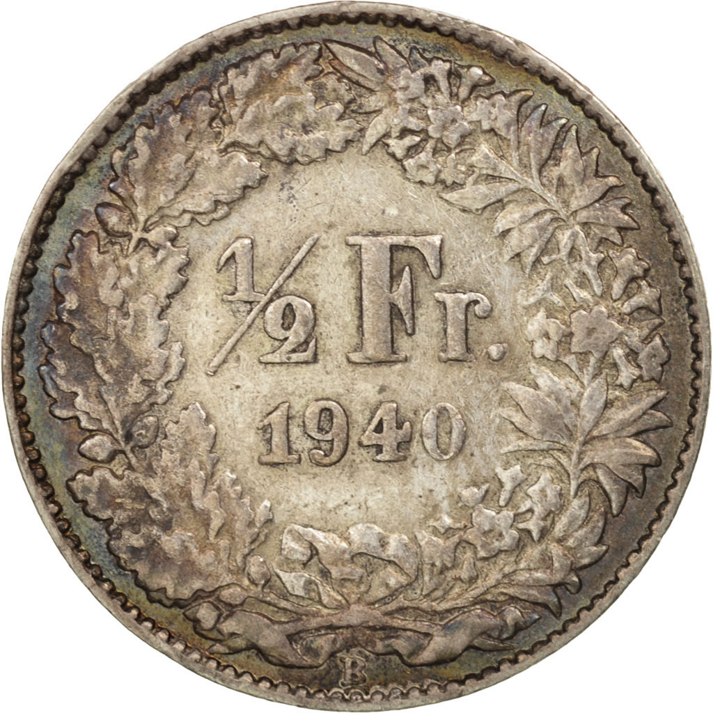 Moneda, Suiza, 1/2 Franc, 1940, Bern, MBC, Plata, KM:23