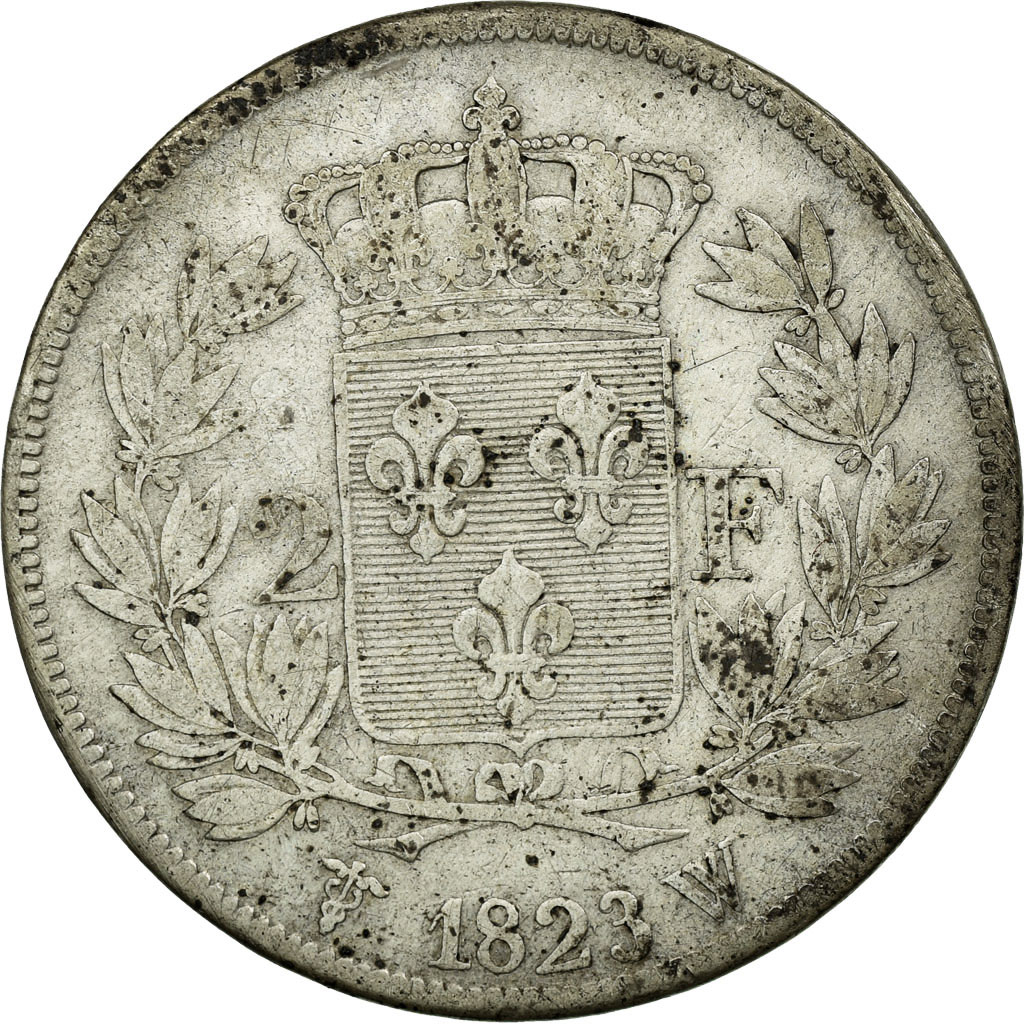 Munten, Frankrijk, Louis XVIII, 2 Francs, 1823, Lille, FR+, Zilver, KM:710.12