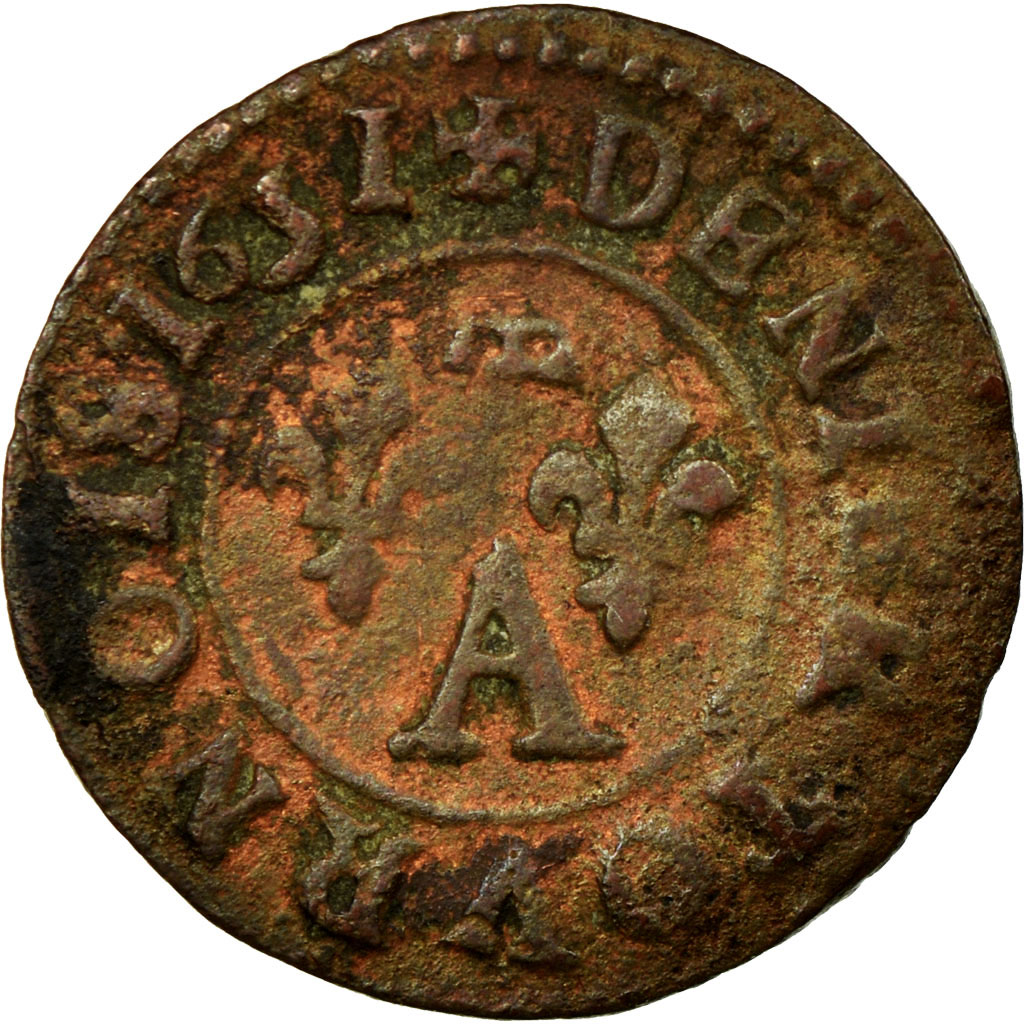 Coin, FRENCH STATES, DOMBES, Gaston d'Orléans, Denier Tournois, 1651