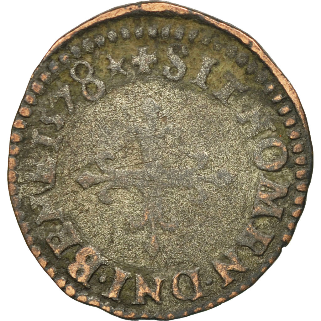 Coin, France, Henri III, Liard, 1578, Poitiers, VF, Billon, Sombart:4308