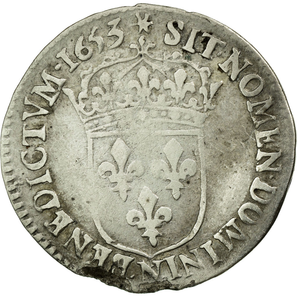 Coin, France, Louis XIV, 1/12 Ecu à la mèche longue, 1653, Montpellier