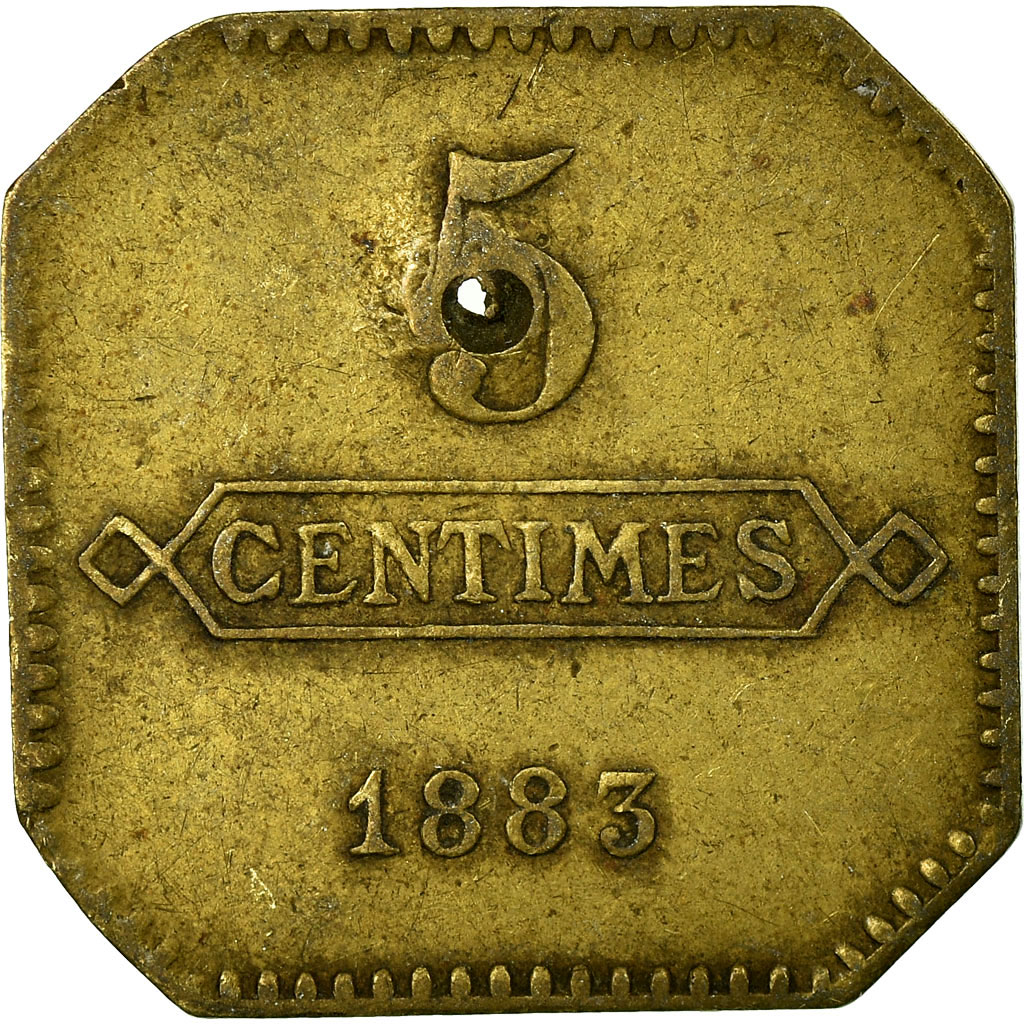 Coin, France, Aciéries de Longwy, Hôtel Economat, Longwy, 5 Centimes, 1883