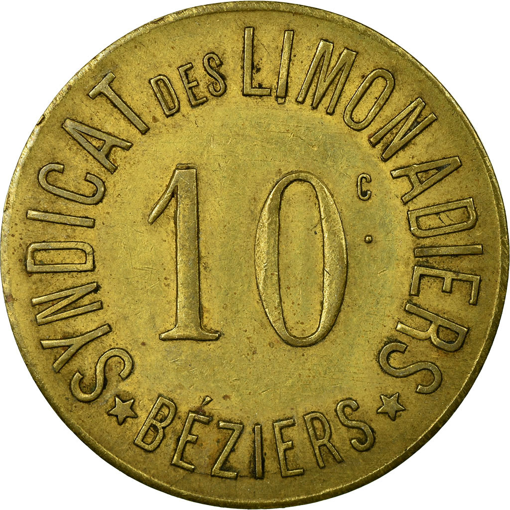 Coin, France, Syndicat des Limonadiers, Béziers, 10 Centimes, , Brass