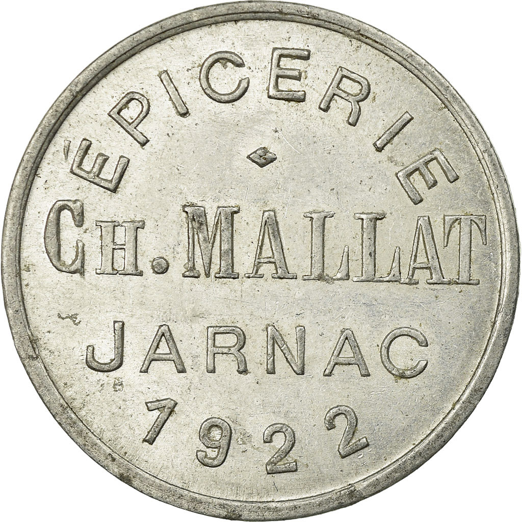 Coin, France, Epicerie, Ch.MALLAT, Jarnac, 25 Centimes, 1922, 