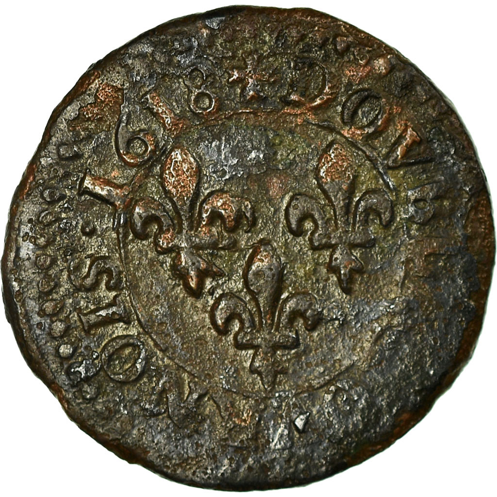 Coin, France, Louis XIII, Double Tournois, 1618, Lyon, , Copper