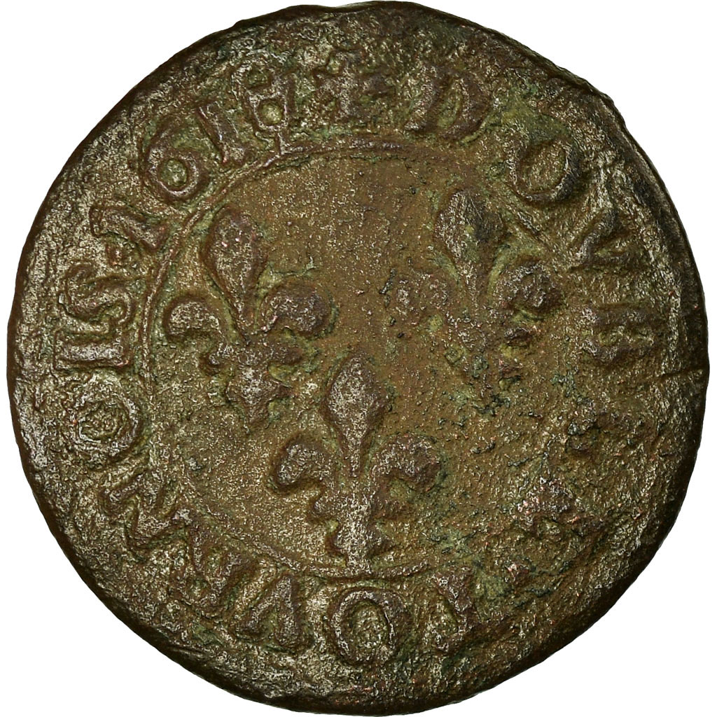 Coin, France, Louis XIII, Double Tournois, 1618, Lyon, , Copper