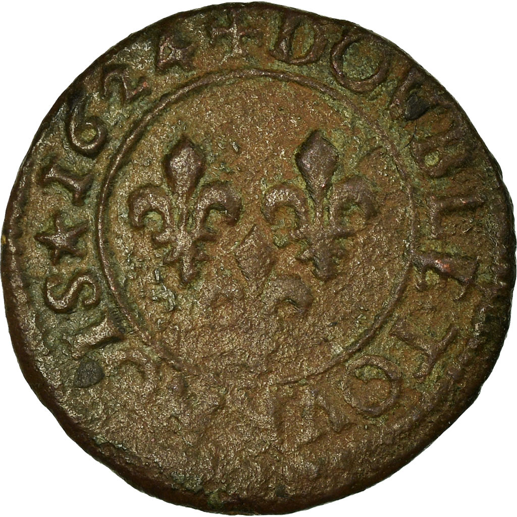 Coin, France, Louis XIII, Double Tournois, 1624, Riom, , Copper