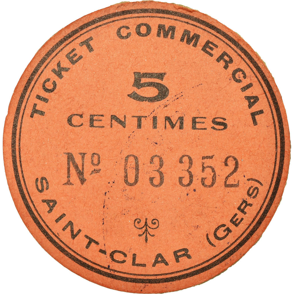 Coin, France, Ticket Commercial, Saint-Clar, 5 Centimes, , Cardboard