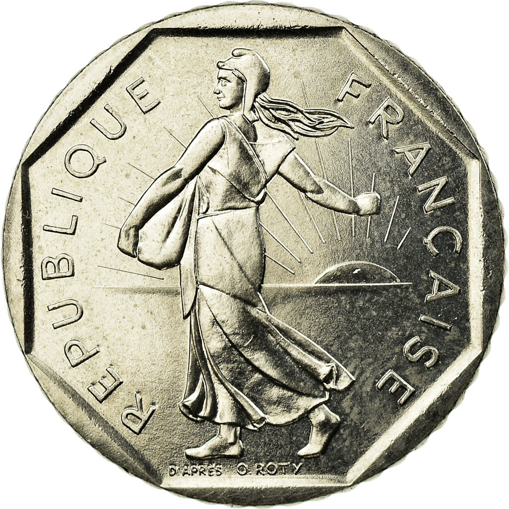 Munten, Frankrijk, Semeuse, 2 Francs, 1990, FDC, Nickel, KM:942.1, Gadoury:547