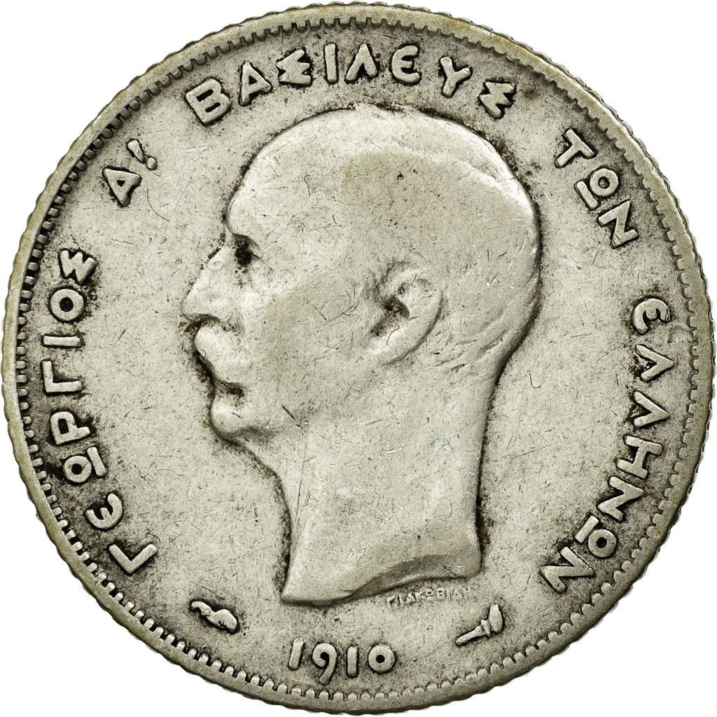 Coin, Greece, George I, Drachma, 1910, , Silver, KM:60