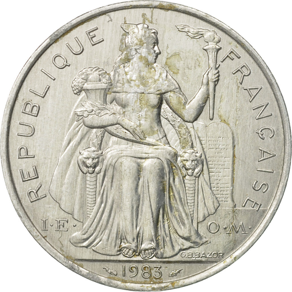 Moneda, Polinesia francesa, 5 Francs, 1983, Paris, MBC, Aluminio, KM:12