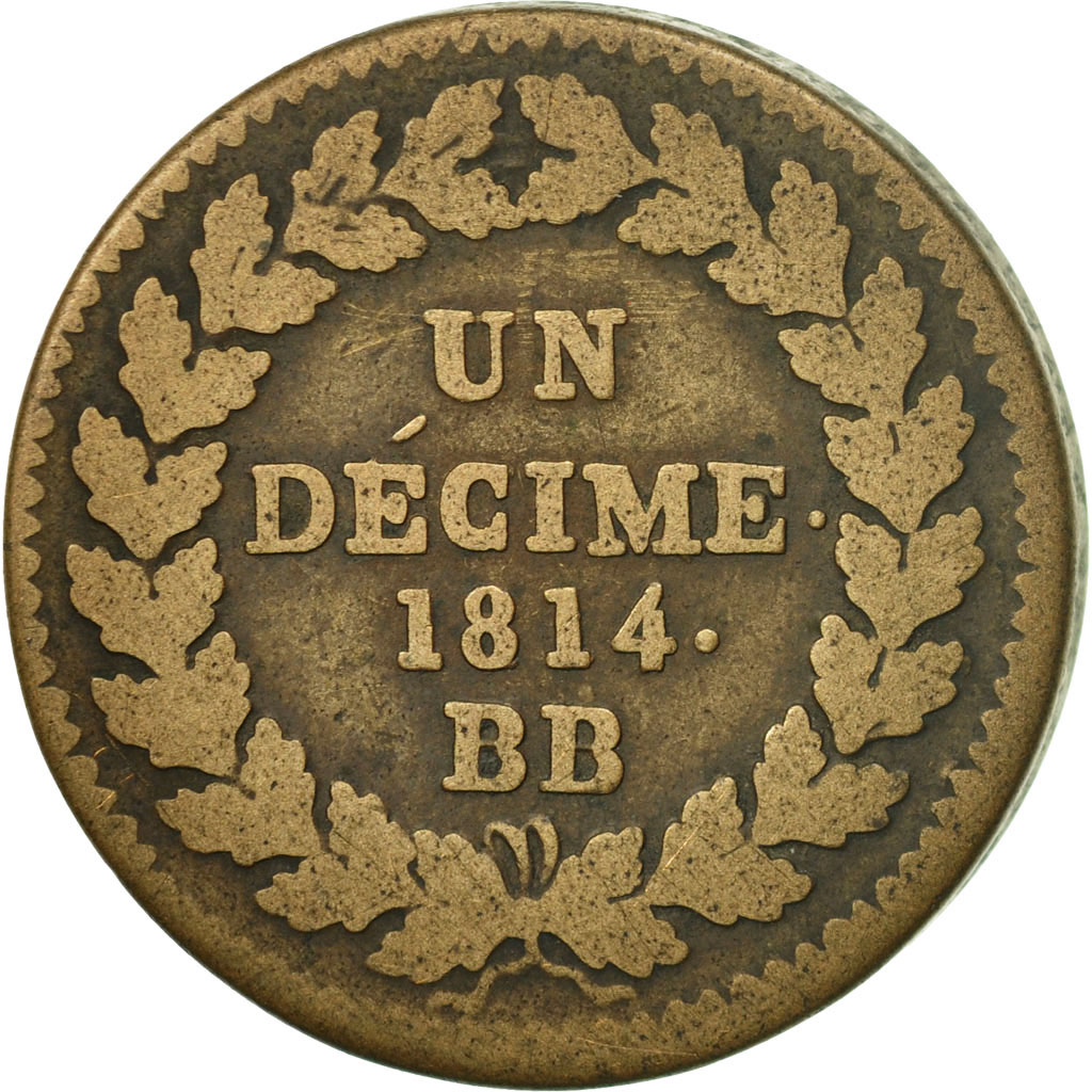 Coin, France, Louis XVIII, Decime, 1814, Strasbourg, , Bronze, KM:701