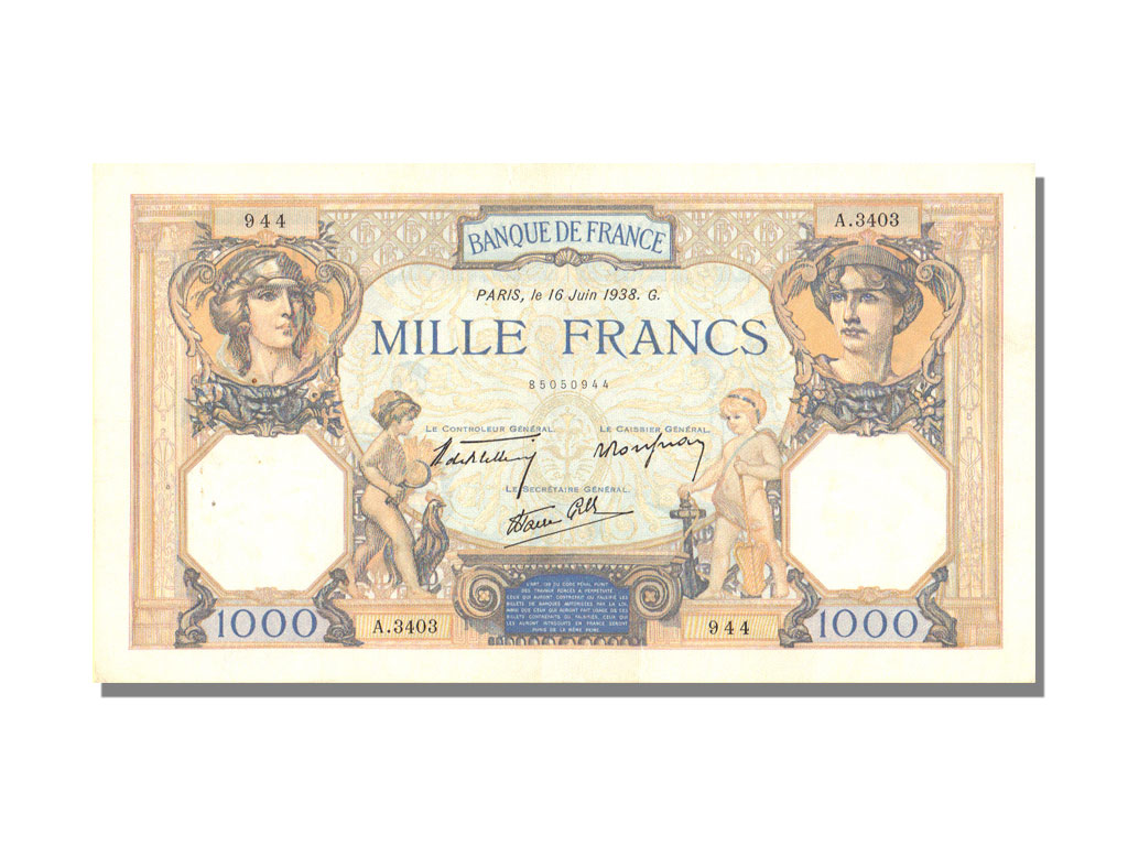 Banknote, France, 500 Francs, 1 000 F 1927-1940 ''Cérès et Mercure'', 1938