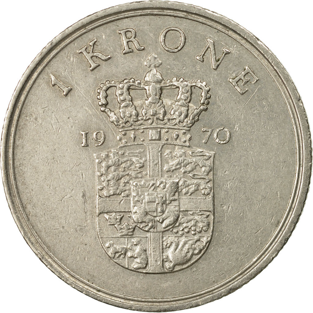 Moneda, Dinamarca, Frederik IX, Krone, 1970, Copenhagen, MBC, Cobre - níquel