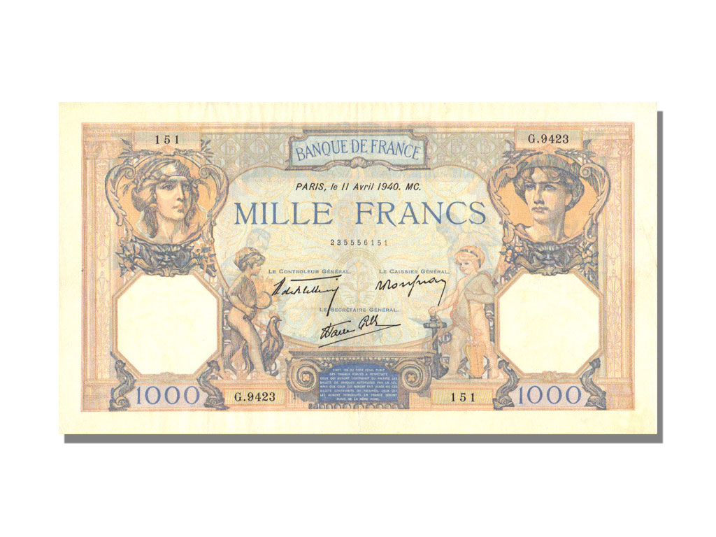 Banknote, France, 500 Francs, 1 000 F 1927-1940 ''Cérès et Mercure'', 1940