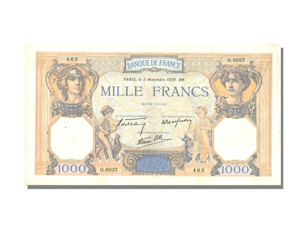 Banknote, France, 500 Francs, 1 000 F 1927-1940 ''Cérès et Mercure'', 1939