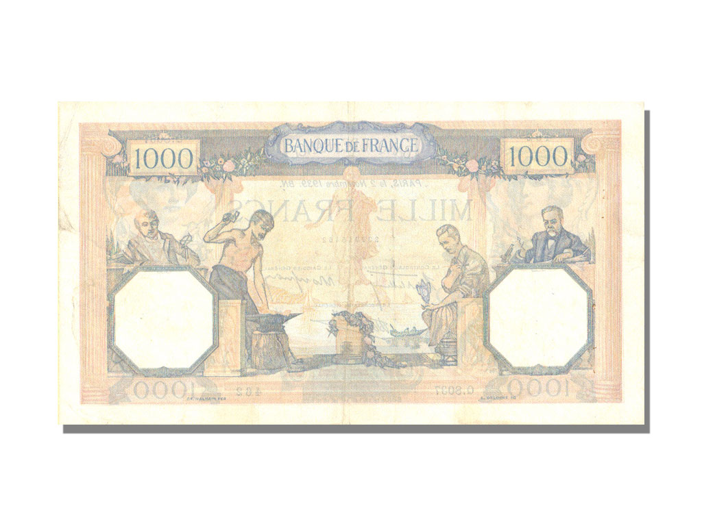 Banknote, France, 500 Francs, 1 000 F 1927-1940 ''Cérès et Mercure'', 1939