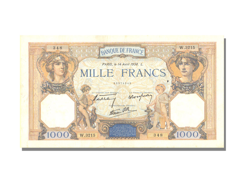 Banknote, France, 500 Francs, 1 000 F 1927-1940 ''Cérès et Mercure'', 1938