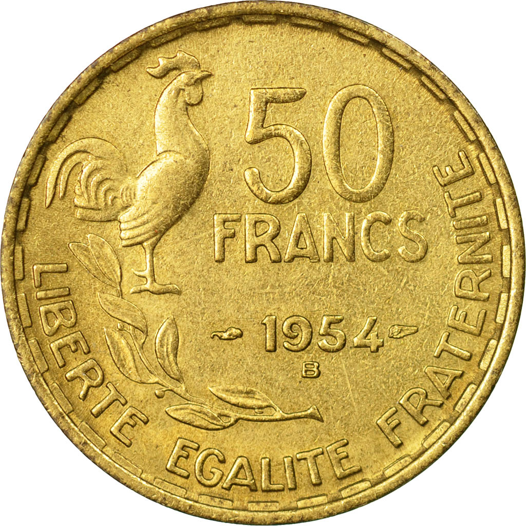 Coin, France, Guiraud, 50 Francs, 1954, Beaumont - Le Roger, 