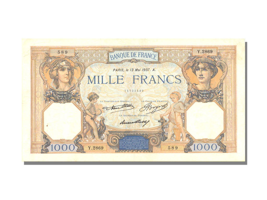 Banknote, France, 1000 Francs, 1 000 F 1927-1940 ''Cérès et Mercure'', 1937