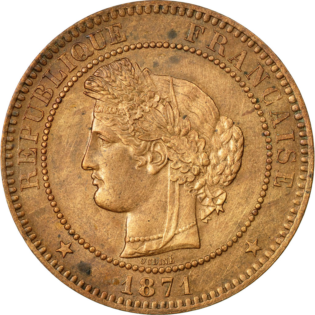 Coin, France, Cérès, 10 Centimes, 1871, Paris, , Bronze, KM:815.1, Le