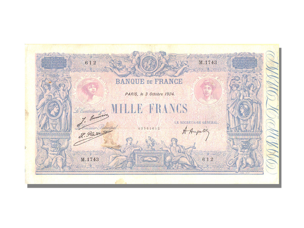 Biljet, Frankrijk, 1000 Francs, 1 000 F 1889-1926 ''Bleu et Rose'', 1924
