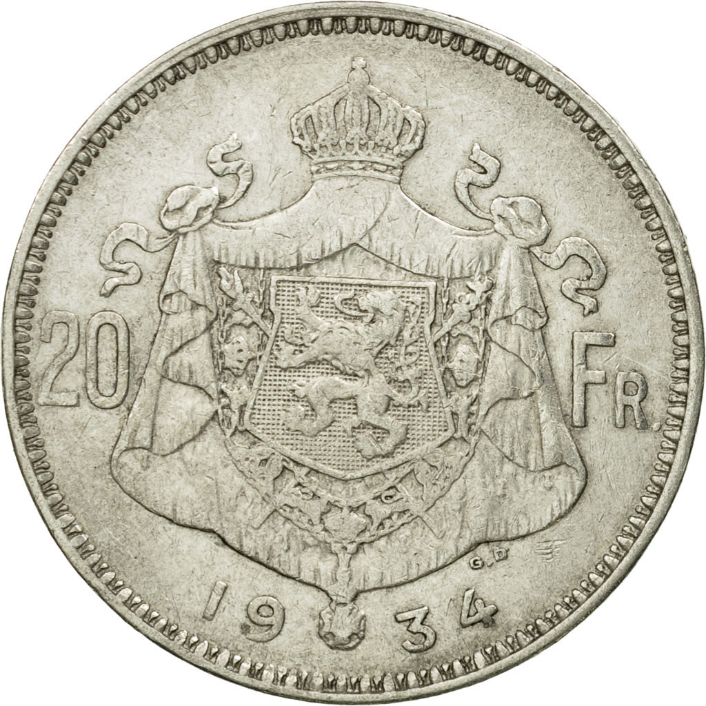 Coin, Belgium, 20 Francs, 20 Frank, 1934, , Silver, KM:104.1