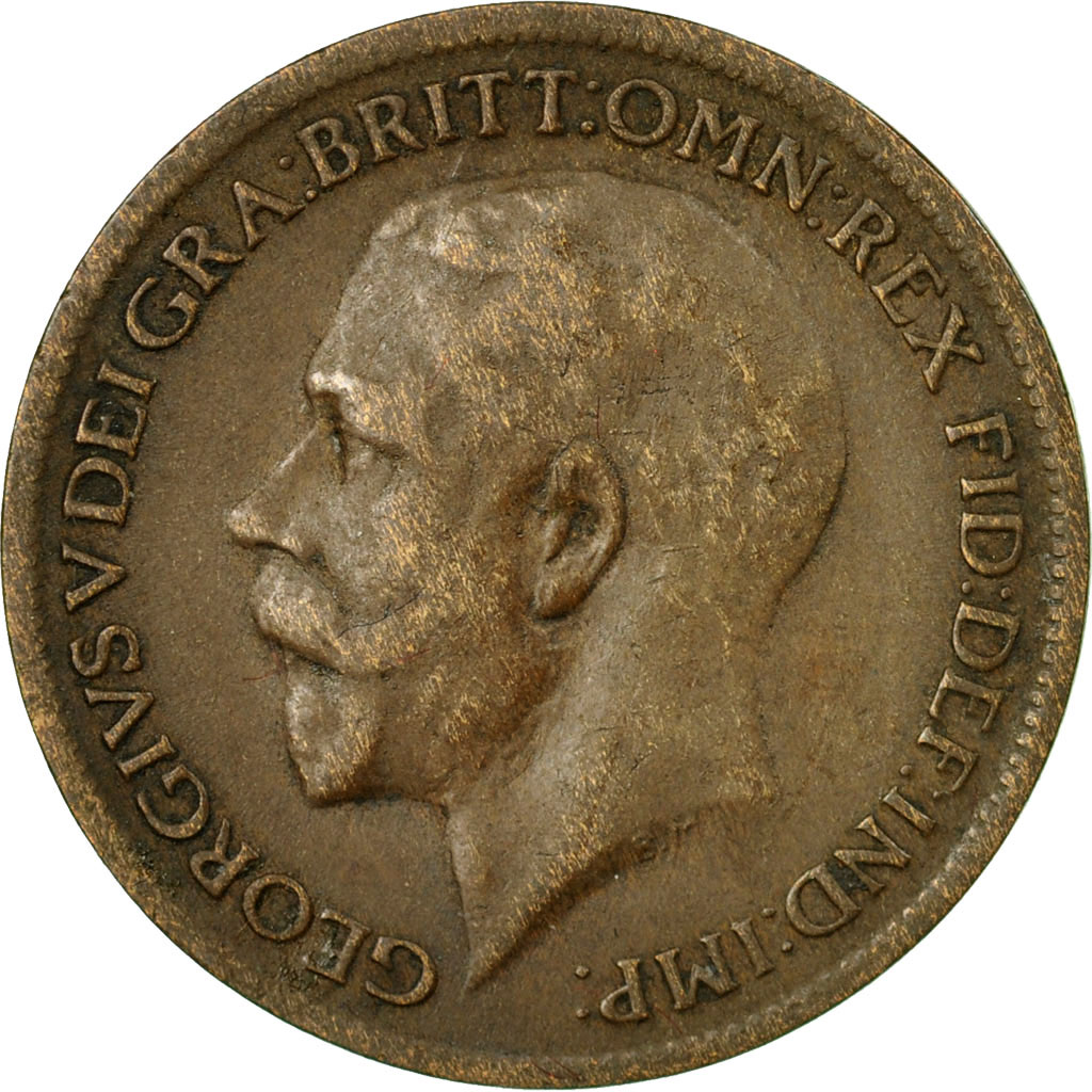 Moneda, Gran Bretaña, George V, Farthing, 1918, MBC, Bronce, KM:808.1