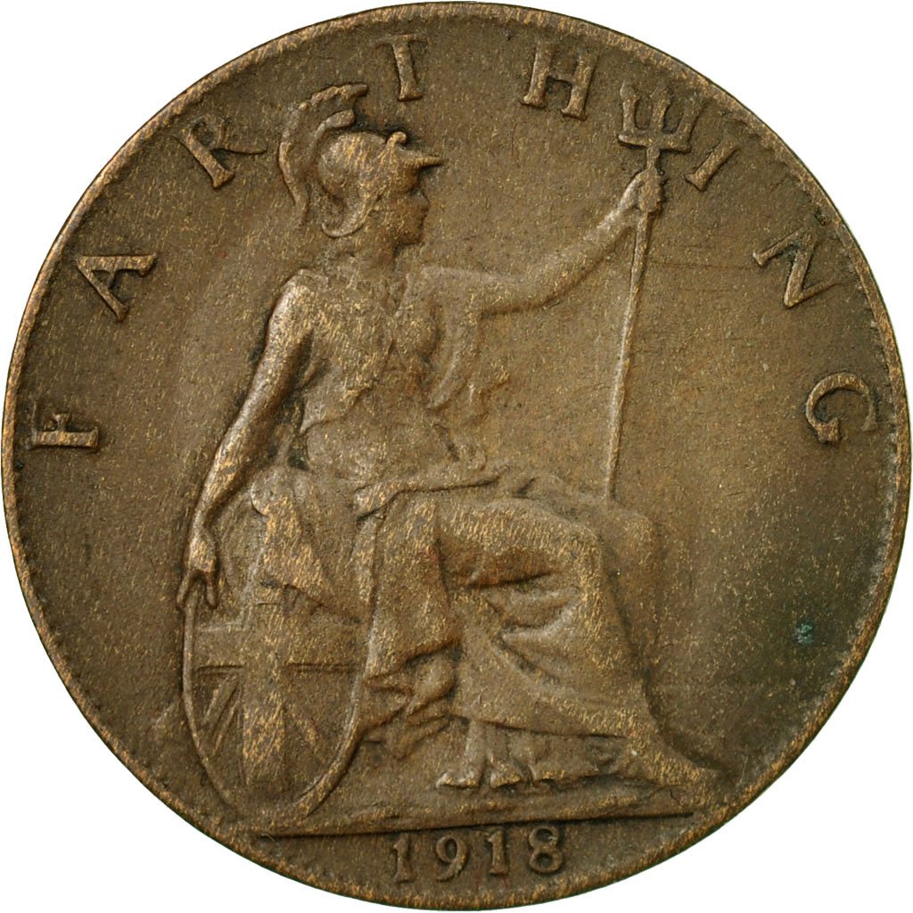 Moneda, Gran Bretaña, George V, Farthing, 1918, MBC, Bronce, KM:808.1