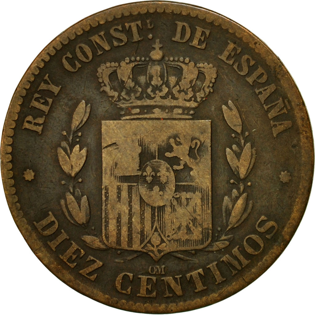 Moneda, España, Alfonso XII, 10 Centimos, 1879, MBC, Bronce, KM:675
