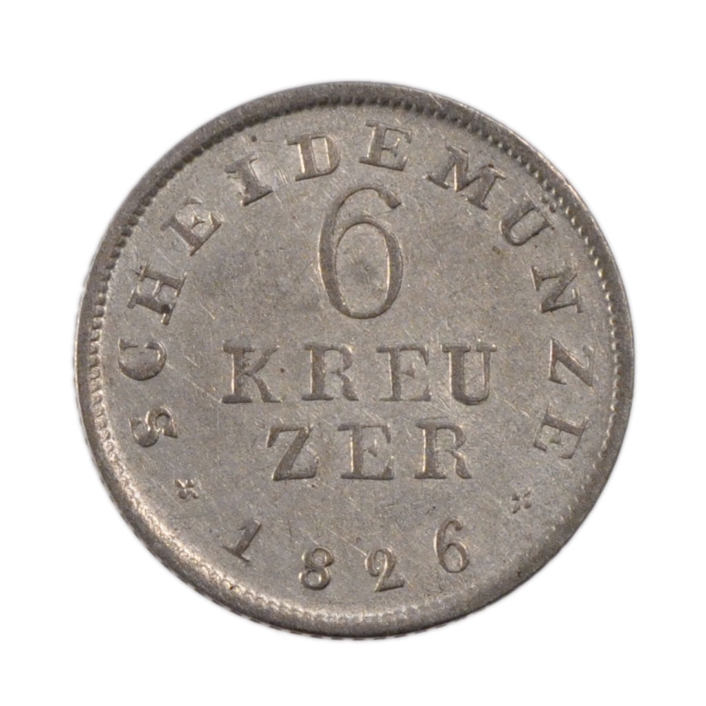 Coin, German States, HESSE-DARMSTADT, Ludwig X, 6 Kreuzer, 1826, 