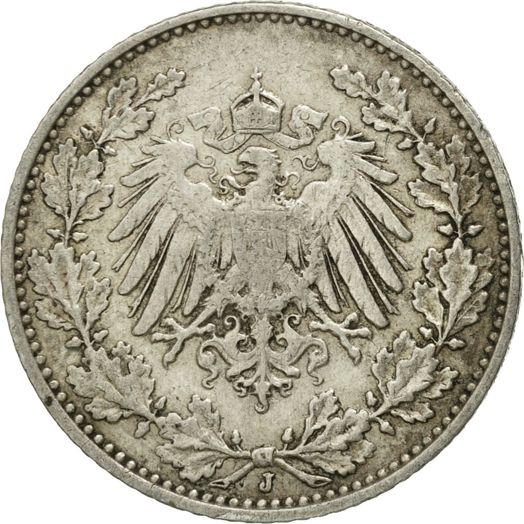 Coin, GERMANY - EMPIRE, 1/2 Mark, 1913, Hambourg, , Silver, KM:17