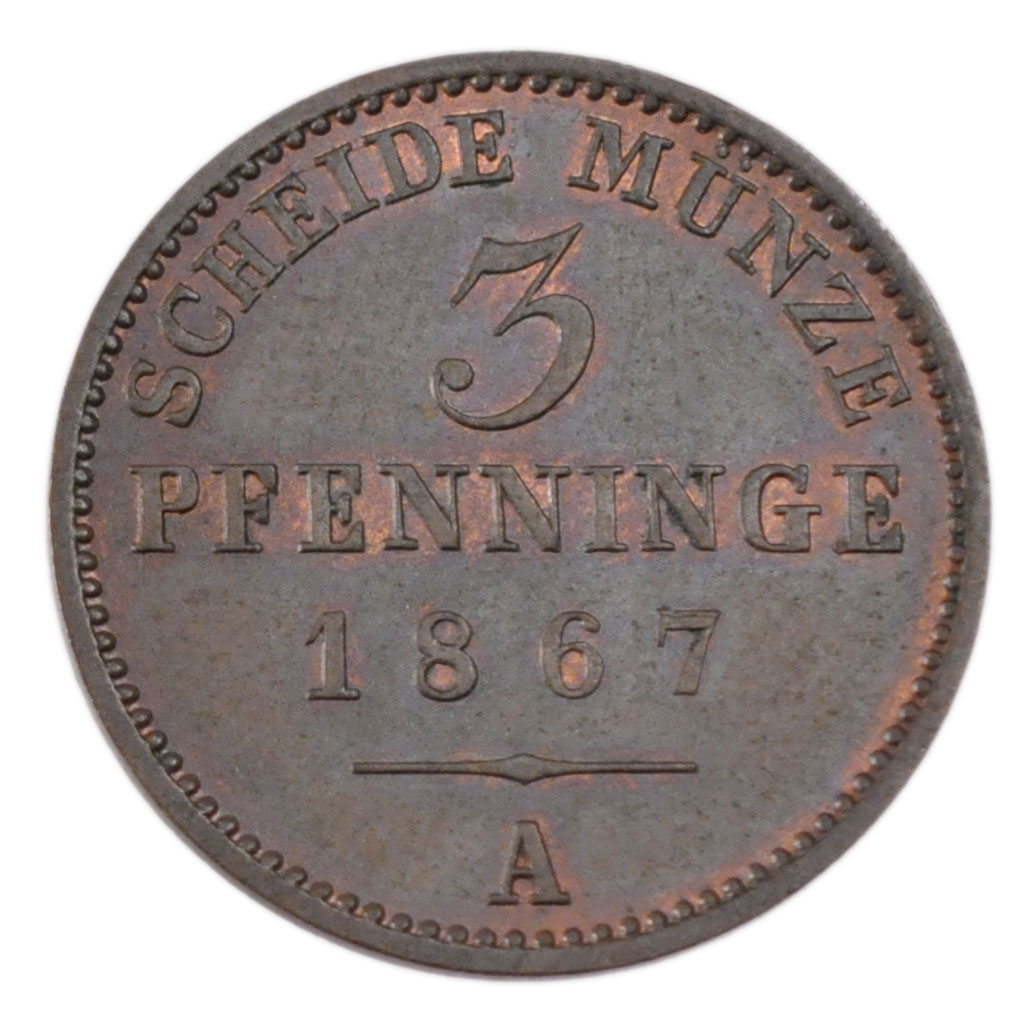 Coin, German States, PRUSSIA, Wilhelm I, 3 Pfennig, 1867, , Copper