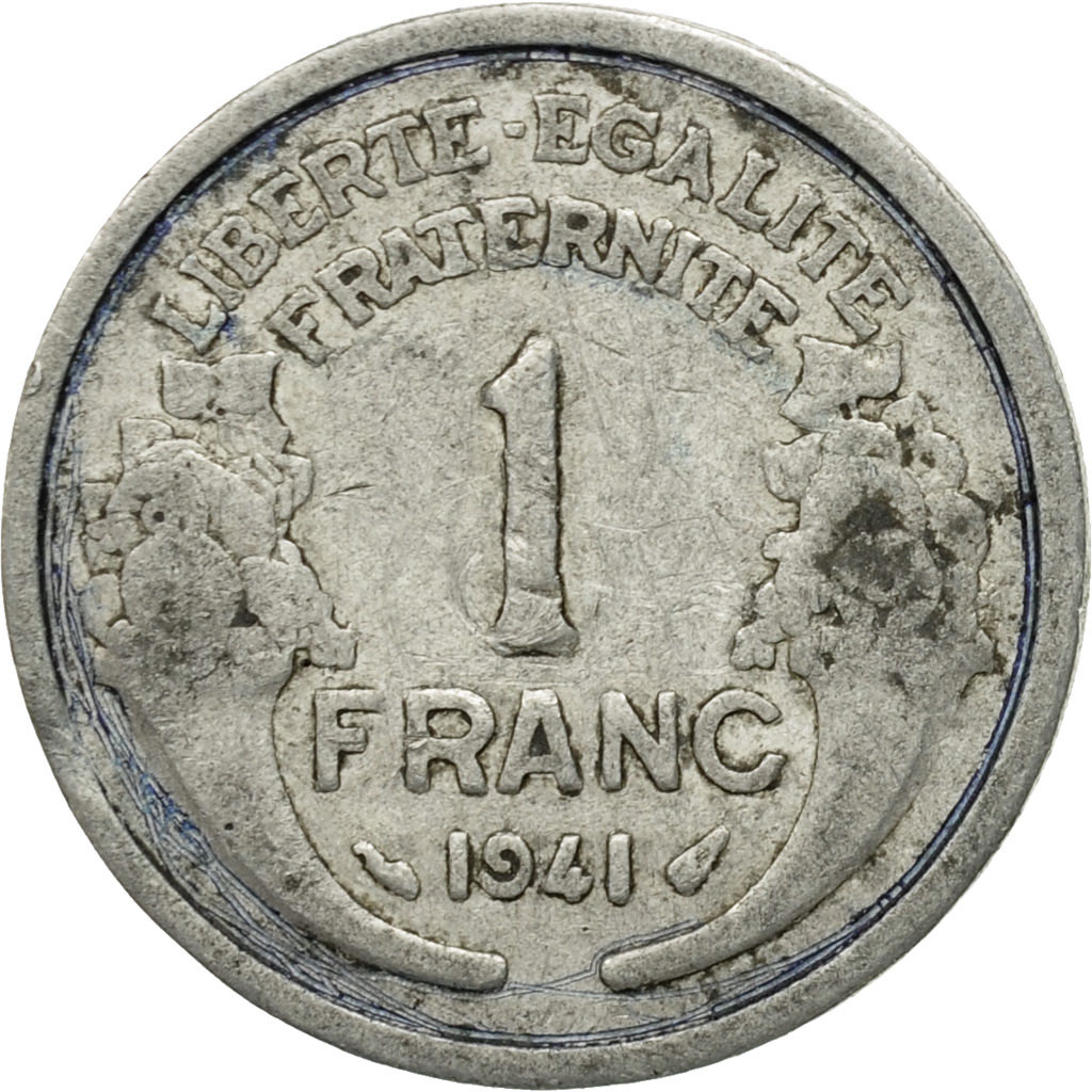 Moneda, Francia, Morlon, Franc, 1941, Paris, BC+, Aluminio, KM:885a.1