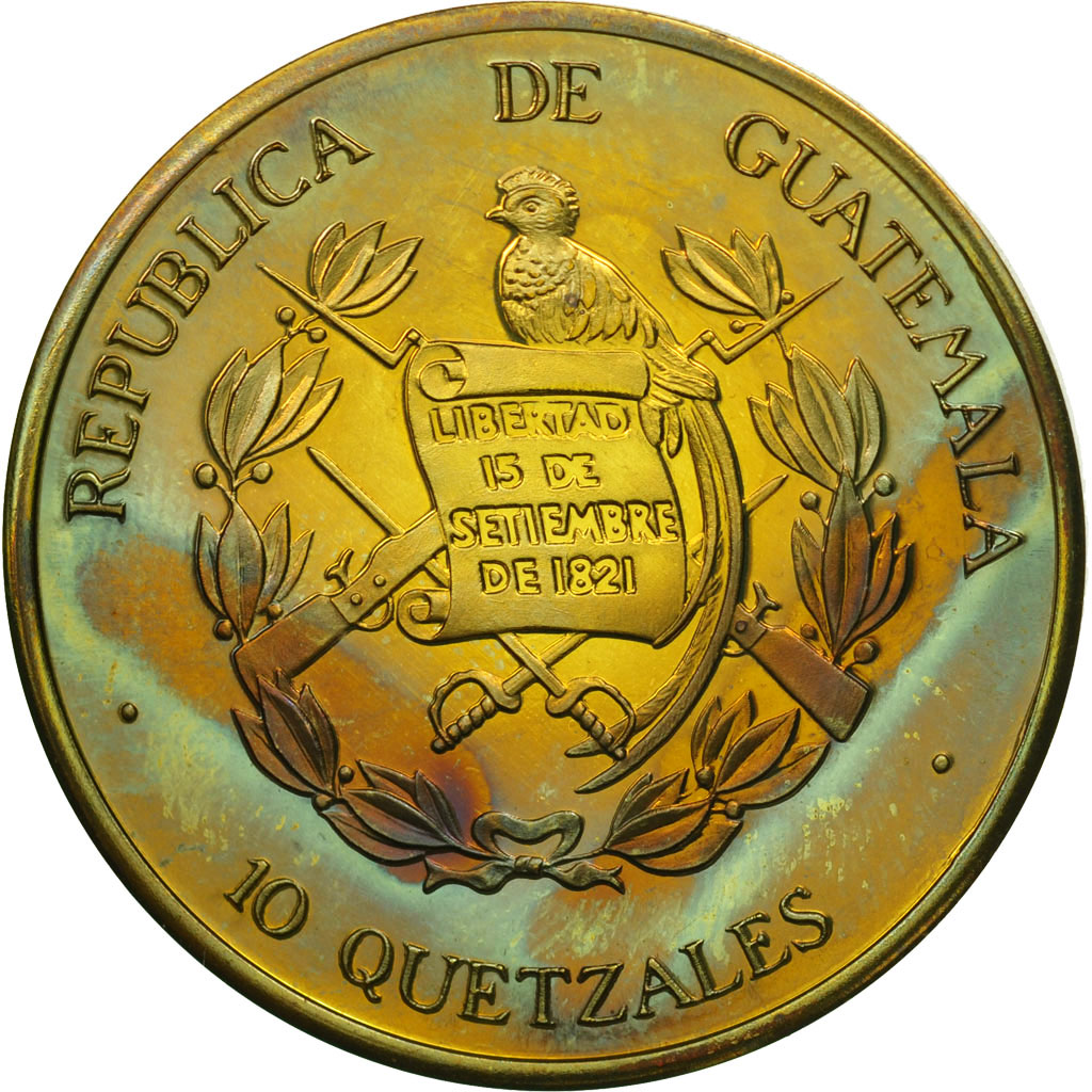 Coin, Guatemala, 10 Quetzales, 1995, Tower, , Brass, KM:2a.2